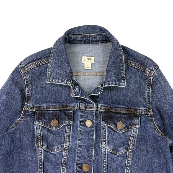 A.N.A Women’s Blue Denim Jean Jacket Size Small Stretch Classic Button Up - Picture 6 of 15